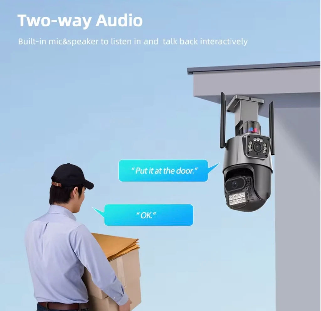 Avancerad WiFi-övervakningskamera 360° med dubbel lins, 5× zoom och smart larm