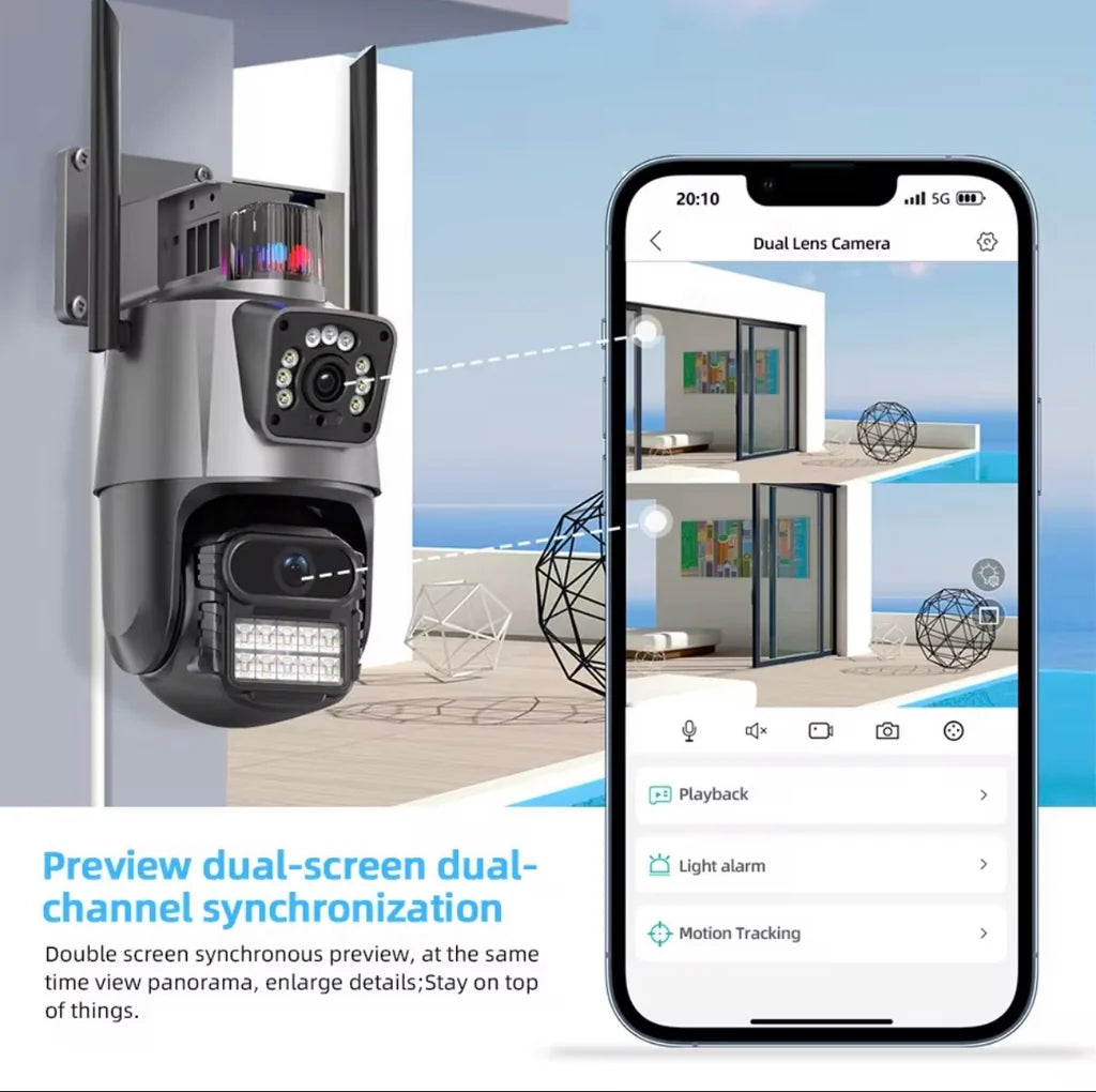 Avancerad WiFi-övervakningskamera 360° med dubbel lins, 5× zoom och smart larm