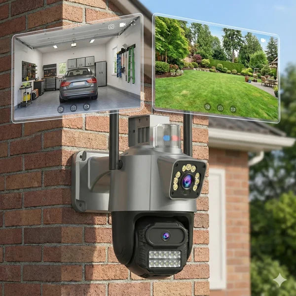 Avancerad WiFi-övervakningskamera 360° med dubbel lins, 5× zoom och smart larm