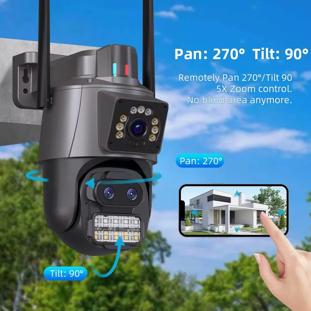 Avancerad WiFi-övervakningskamera 360° med dubbel lins, 5× zoom och smart larm