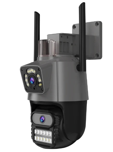Avancerad WiFi-övervakningskamera 360° med dubbel lins, 5× zoom och smart larm
